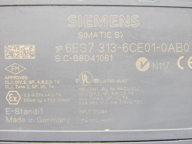 SIEMENS 6ES7313-6CE01-0AB0 24VDC (AS PICTURED) UNMP