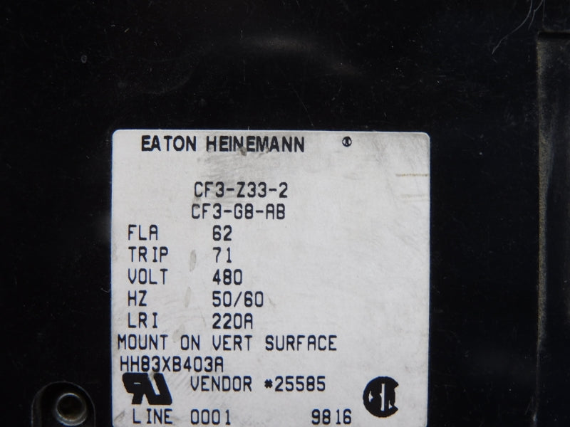 HEINEMANN CF3-Z33-2 CF3-G8-AB 480V 71A (AS PICTURED) UNMP