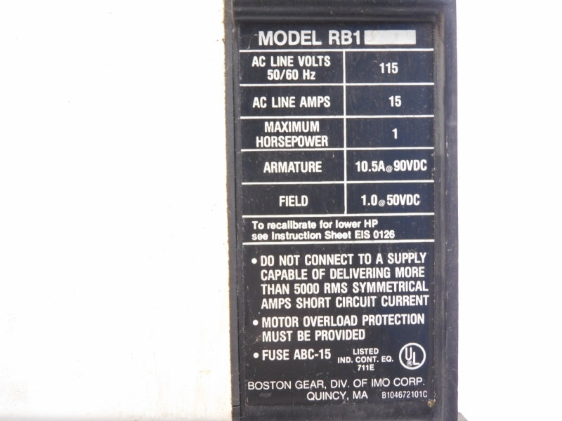 BOSTON GEAR RB1 115VAC 15A UNMP
