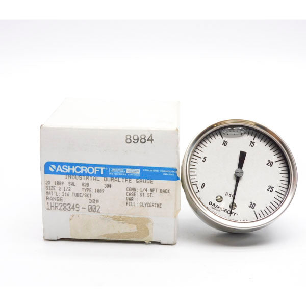 ASHCROFT 251009SWL02B-30# 30PSI 2-1/2" NSMP
