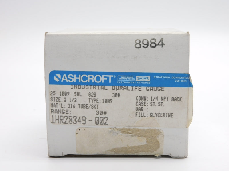 ASHCROFT 251009SWL02B-30# 30PSI 2-1/2" NSMP
