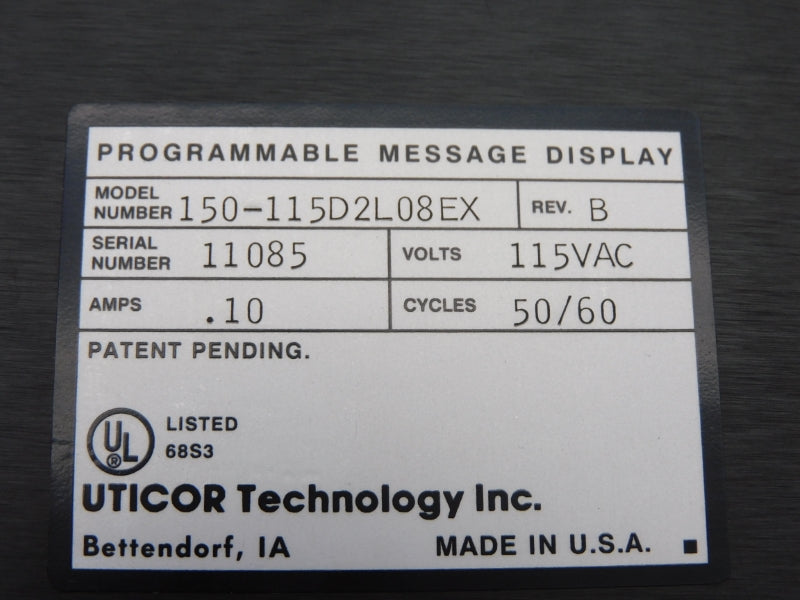 UTICOR 150-115D2L08EX 115VAC .10A NSNP