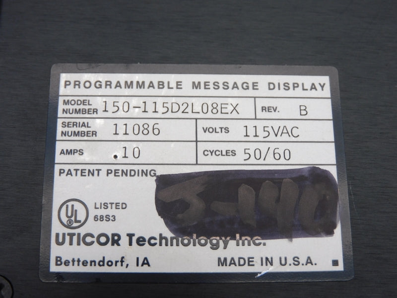 UTICOR 150-115D2L08EX 115VAC .10A UNMP
