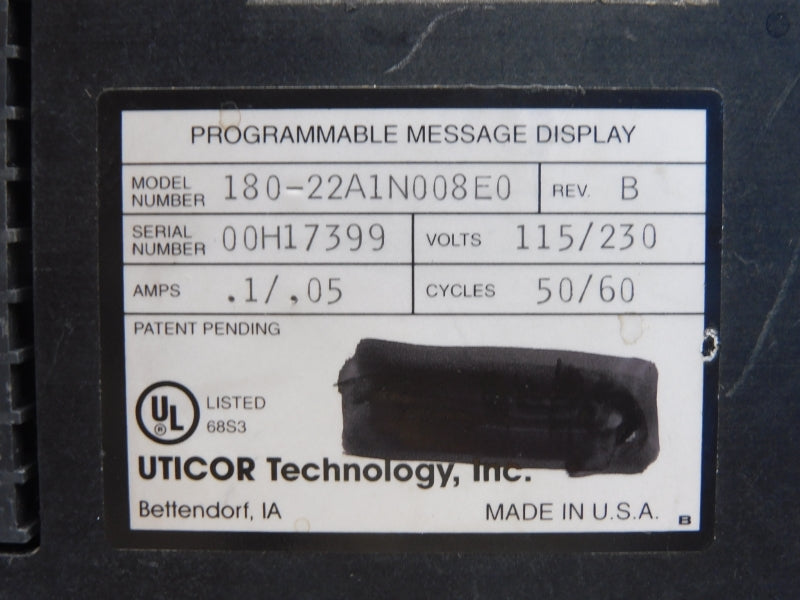 UTICOR 180-22A1N008E0 115/230V .1/.05A UNMP