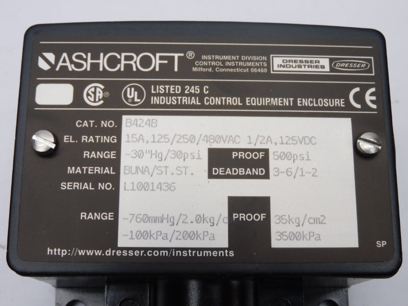 ASHCROFT B424B 480VAC 15A 30PSI NSMP