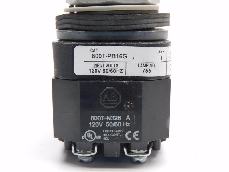 ALLEN BRADLEY 800T-PB16G SER. T 120V (NO BULB) UNMP