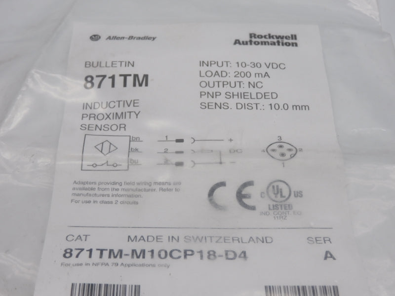 ALLEN BRADLEY 871TM-M10CP18-D4 SER. A 10-30VDC NSMP