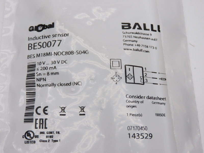 BALLUFF BESM18MI-NOC80B-S04G BES0077 10-30VDC NSMP