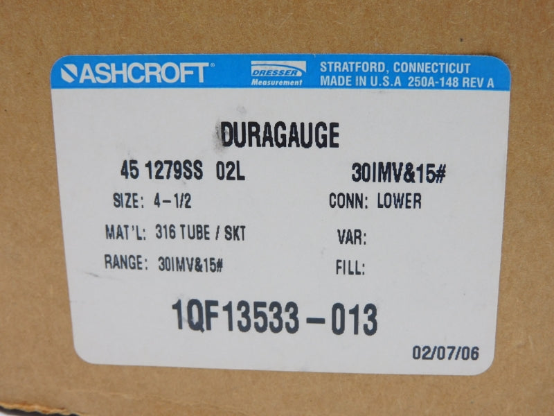 ASHCROFT 451279SS02L-30IMV&15# 15PSI NSMP