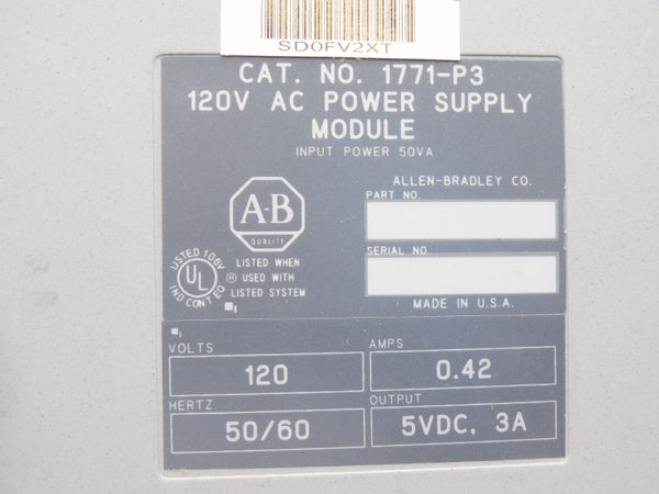 ALLEN BRADLEY 1771-P3 120VAC 3A UNMP