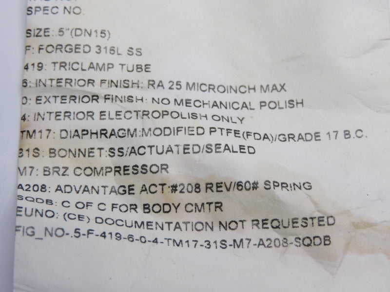 ITT .5-F-419-6-0-4-TM17-31S-M7-A208-SQDB 5" 90PSI NSNP