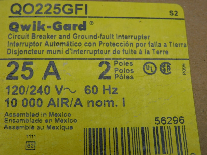 SQUARE D QO225GFI 120/240V 25A UNMP
