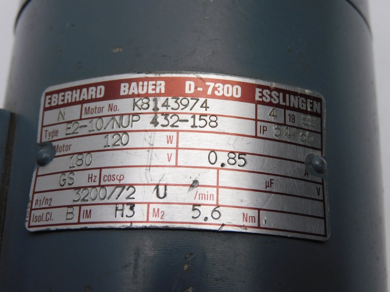 EBERHARD BAUER E2-10/NUP432-158 K8143974 180V 0.85A (AS PICTURED) UNMP