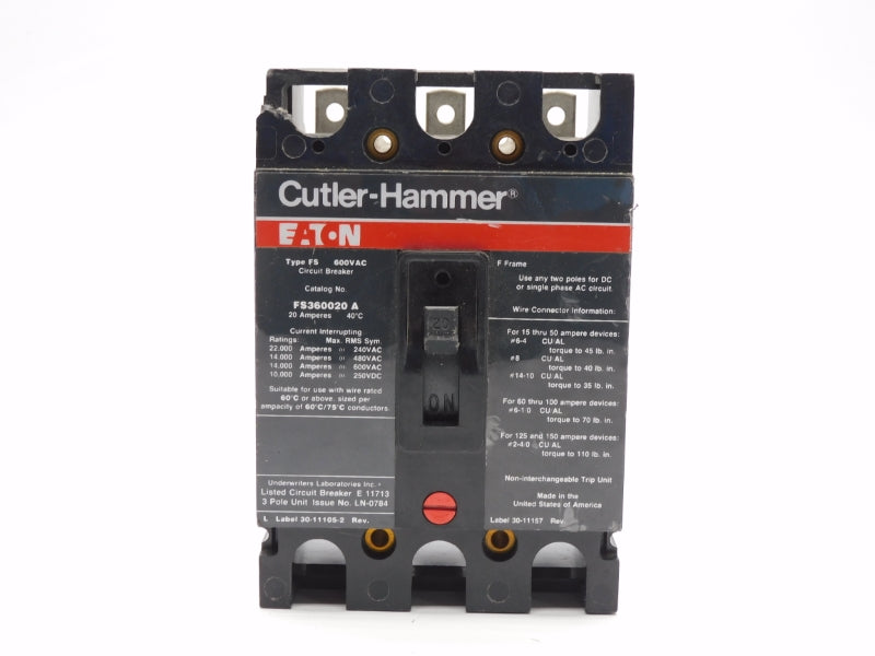 CUTLER HAMMER FS360020A 600VAC 20A (AS PICTURED) UNMP
