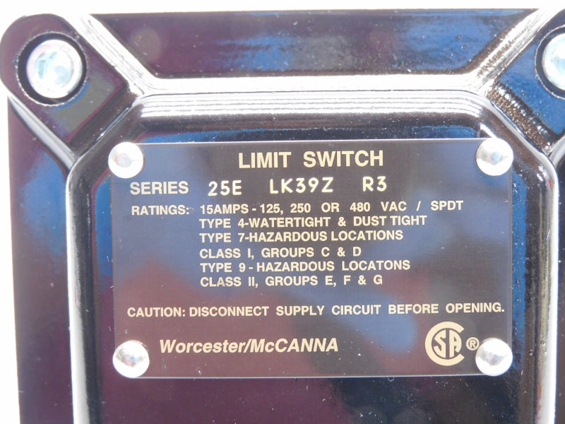 WORCESTER McCANNA 25ELK39ZR3 480VAC 15A NSNP