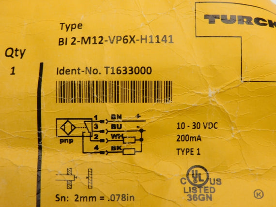 TURCK BI2-M12-VP6X-H1141 T1633000 10-30VDC NSNP