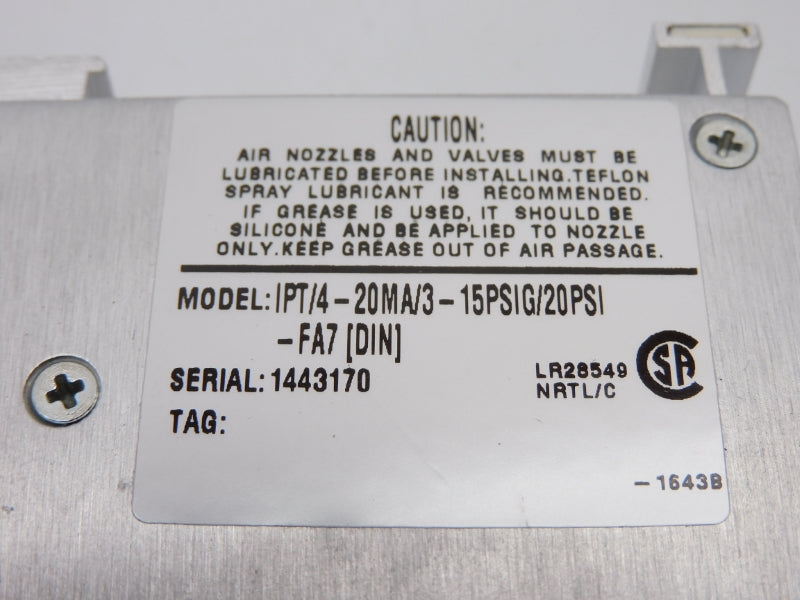 MOORE INDUSTRIES IPT/4-20MA/3-15PSIG/20PSI-FA7[DIN] UNMP