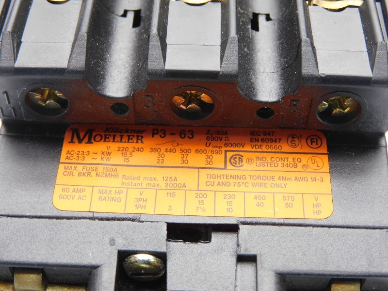 KLOCKNER MOELLER P3-63 690V 150A (AS PICTURED) NSNP