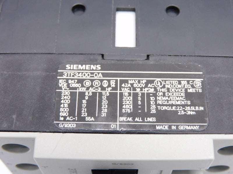 SIEMENS 3TF3400-0AK6 110/120V 55A NSNP