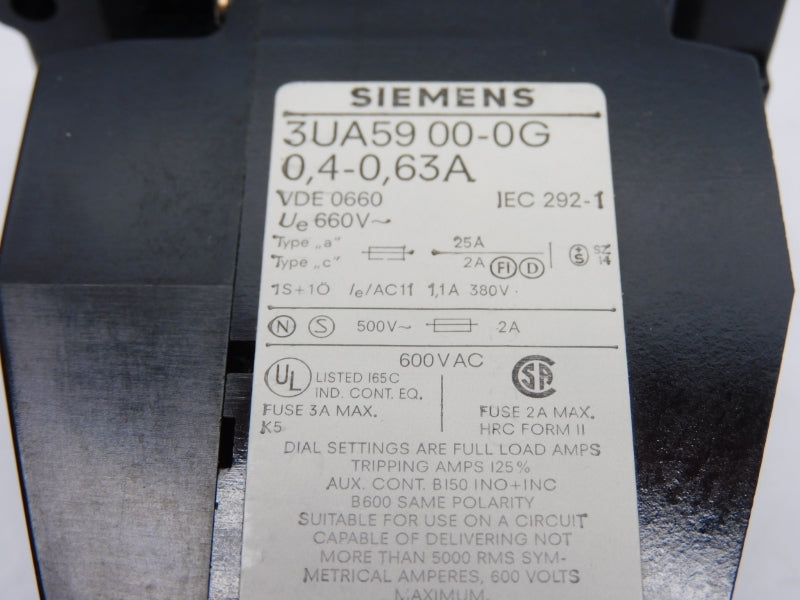 SIEMENS 3UA5900-0G 660V 0.4-0.63A NSNP