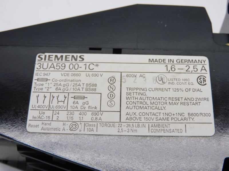 SIEMENS 3UA5900-1C* 690V 1.6-2.5A NSNP