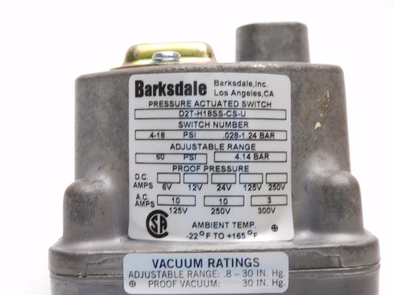 BARKSDALE D2T-H18SS-CS-U 300V 10A .4-18PSI NSNP
