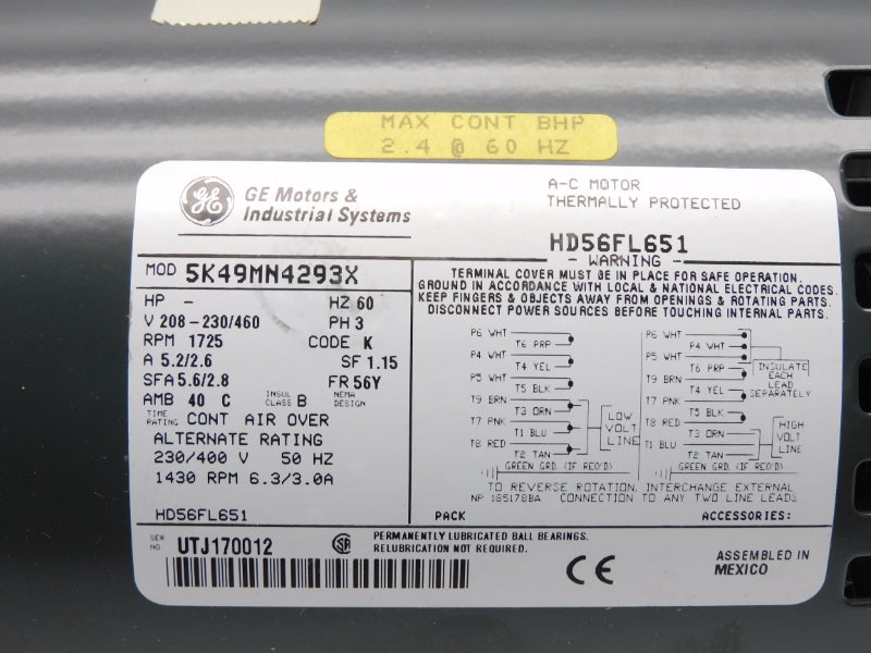 GENERAL ELECTRIC 5K49MN4293X 460V 6.3A NSMP