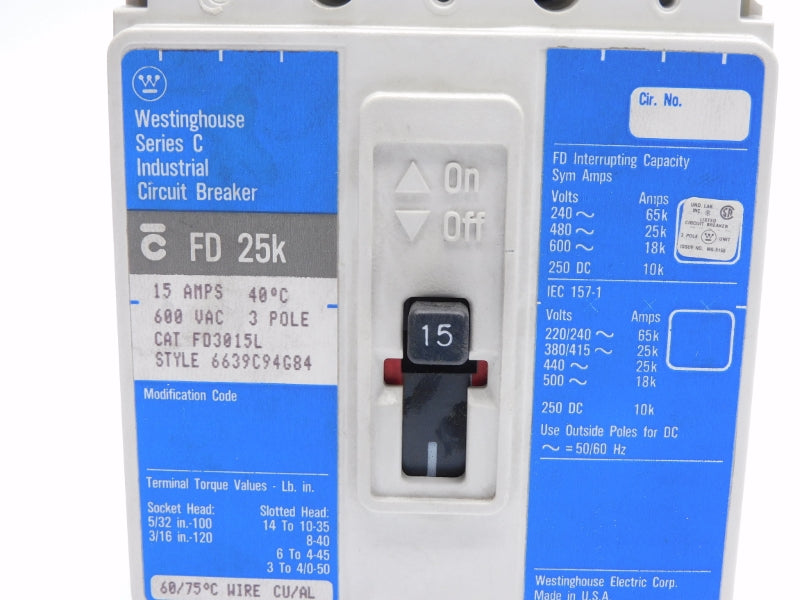 WESTINGHOUSE FD3015L SER. C 600VAC 15A (BLUE) (AS PICTURED) UNMP