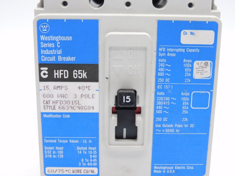 WESTINGHOUSE HFD3015L SER. C 600VAC 15A (BLUE) UNMP