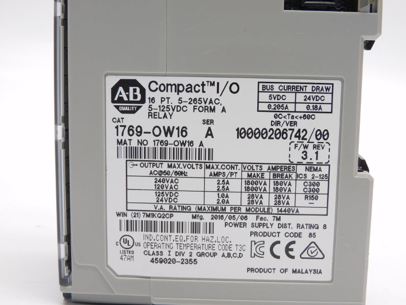 ALLEN BRADLEY 1769-OW16 SER. A F/W 3.1 240VAC 2.5A NSNP