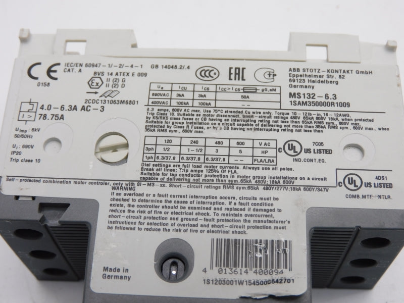 ABB 1SAM350000R1009 MS132-6.3 690V 4.0-6.3A NSNP