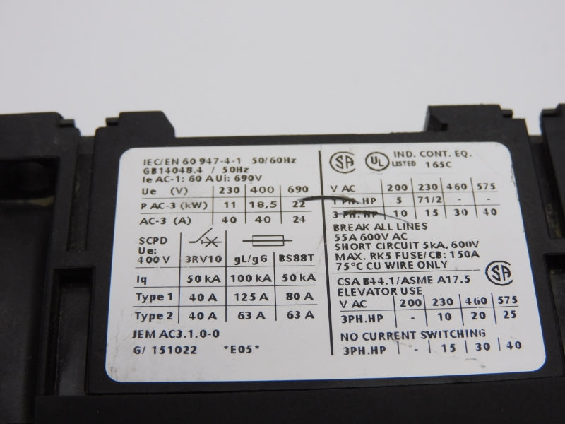 SIEMENS 3RT1035-1AK60 110/120V 60A NSNP