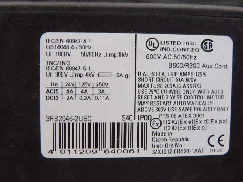 SIEMENS 3RB2046-2UB0 600VAC 12.5-50A NSNP