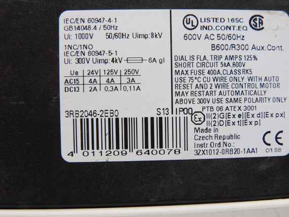 SIEMENS 3RB2046-2EB0 600VAC 25-100A NSNP