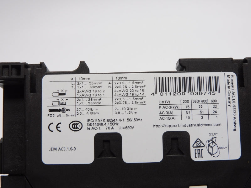 SIEMENS 3RT2036-1AK60 110/120V 70A NSNP