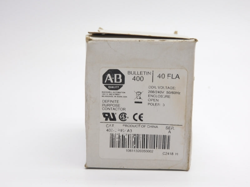 ALLEN BRADLEY 400-DP40NA3 SER. A 208/240V 40A (WH) NSMP