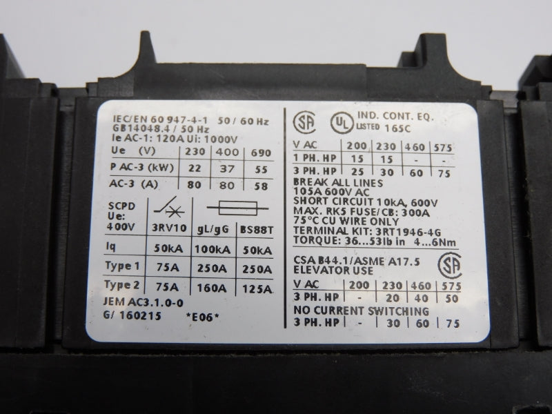SIEMENS 3RT1045-1AK60 110/120V 120A NSNP