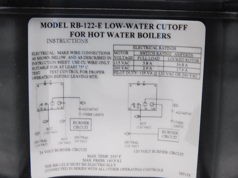 MCDONNELL&MILLER RB-122E 240VAC 34.8A 160PSI UNMP