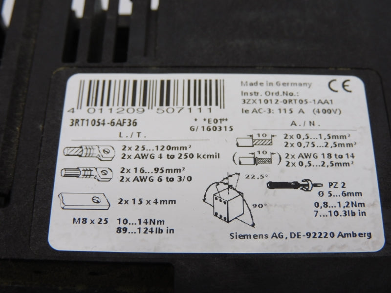 SIEMENS 3RT1054-6AF36 110-127V 160A UNMP