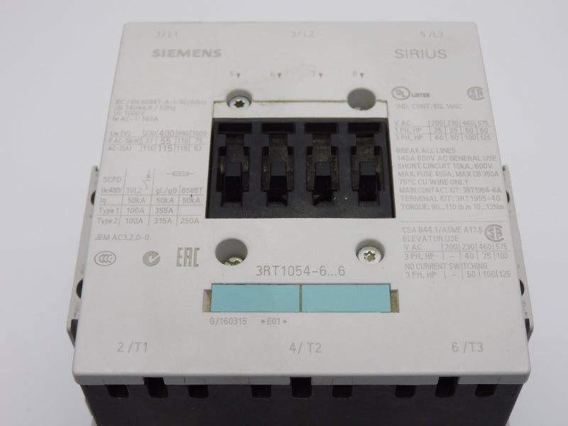 SIEMENS 3RT1054-6AF36 110-127V 160A UNMP