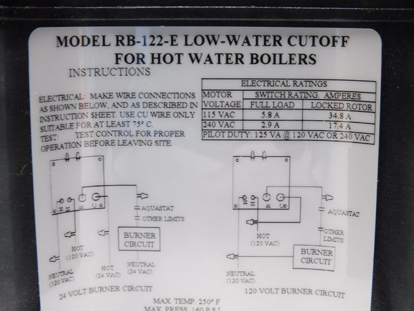 MCDONNELL&MILLER RB-122-E 144676 240VAC 34.8A NSMP