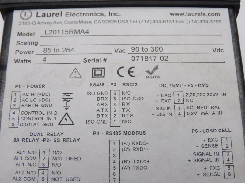 LAUREL ELECTRONICS L20115RMA4 90-300VDC NSMP