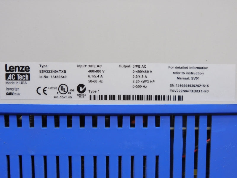 LENZE ESV222N04TXB 13469549 400/480V 6.1/5.4A NSNP