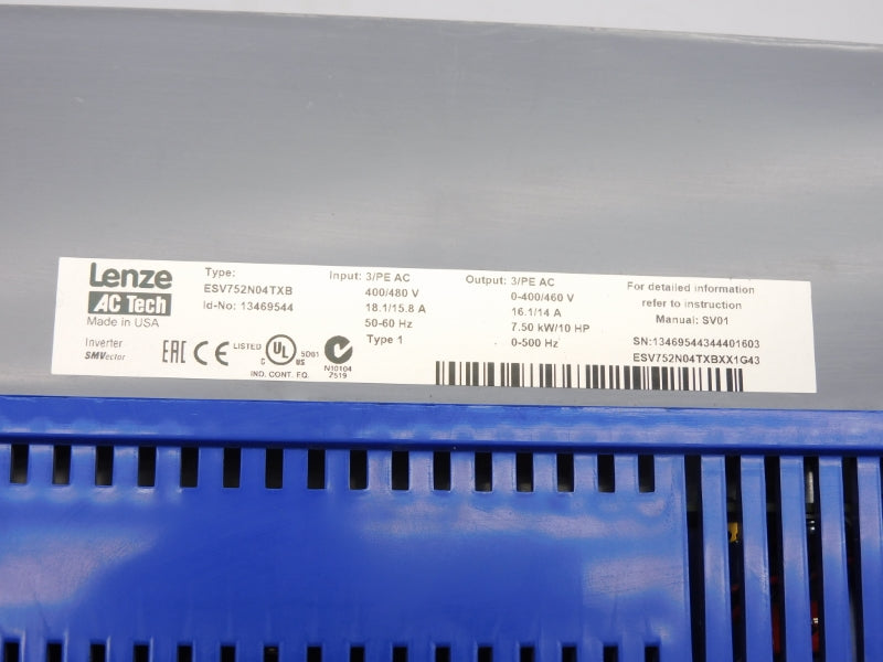 LENZE ESV752N04TXB 13469544 400/480V 18.1/15.8A NSNP