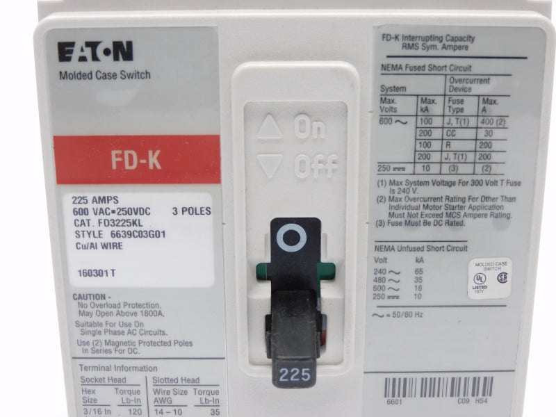 EATON FD3225KL 600VAC 225A NSMP