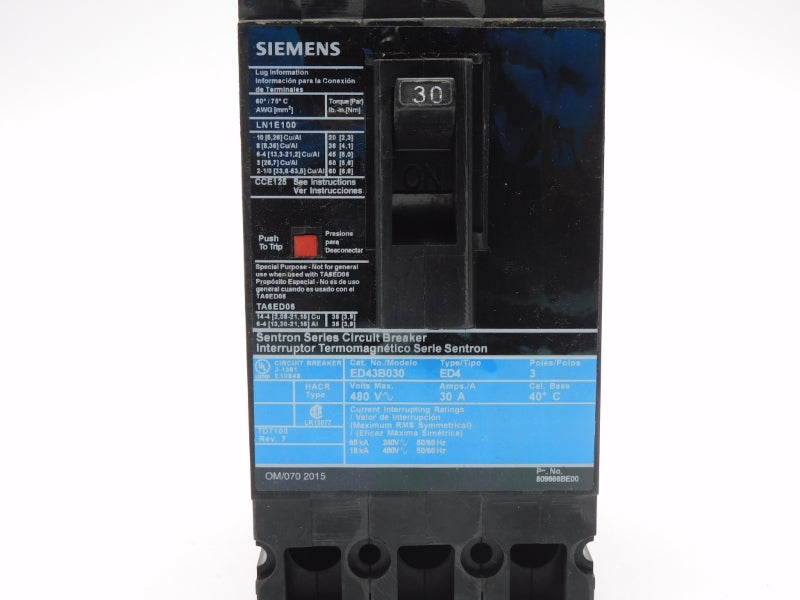 SIEMENS ED43B030L 480V 30A NSMP