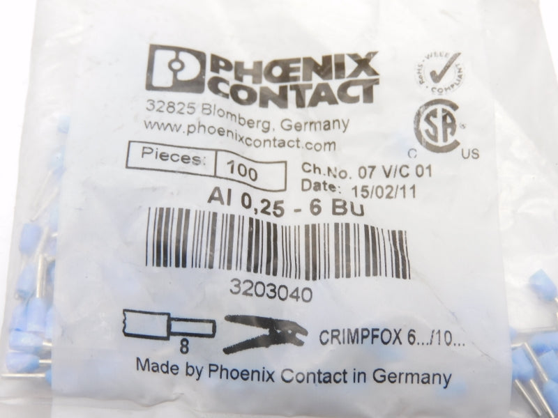 PHOENIX CONTACT AI0.25-6BU 3203040 (PKG OF 100) NSMP