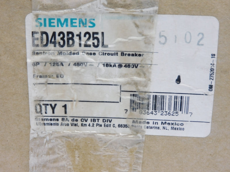 SIEMENS ED43B125L 480V 125A NSMP