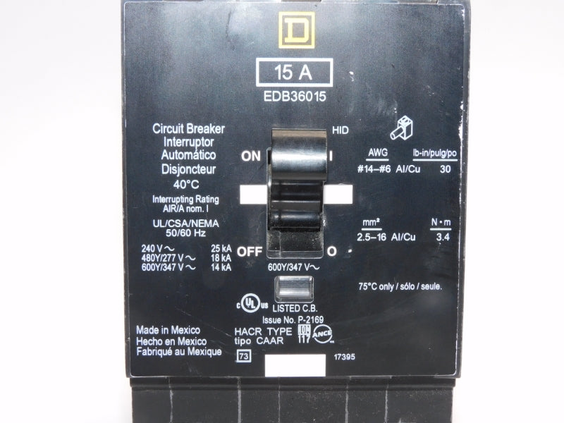 SQUARE D EDB36015 347V 15A (AS PICTURED) UNMP