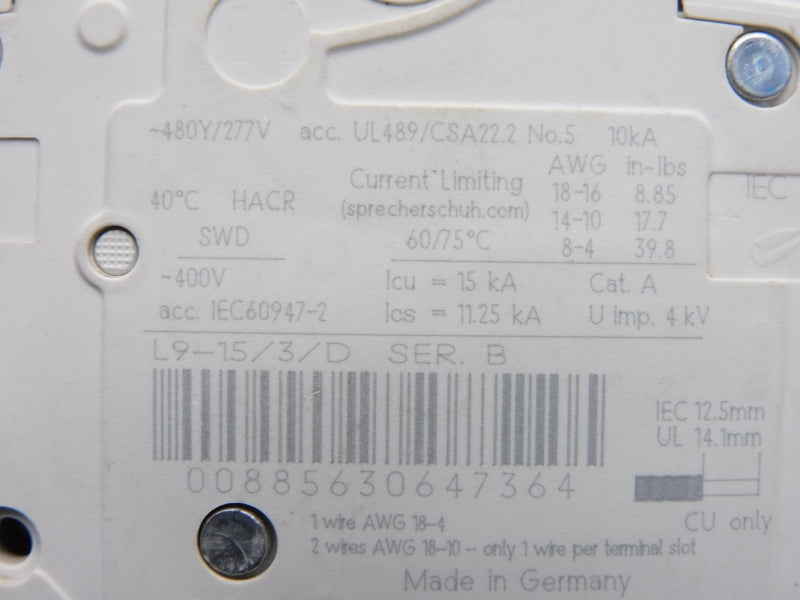 SPRECHER+SCHUH L9-15/3/D SER. B 277V 15A NSNP